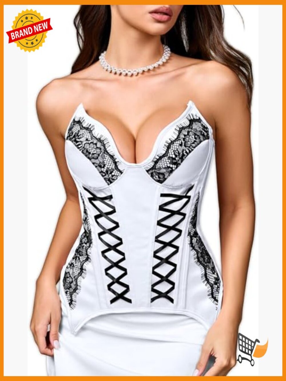 Lace-Up Corset Top with Padded Boned Design, Longline Silhouette, Wirefree